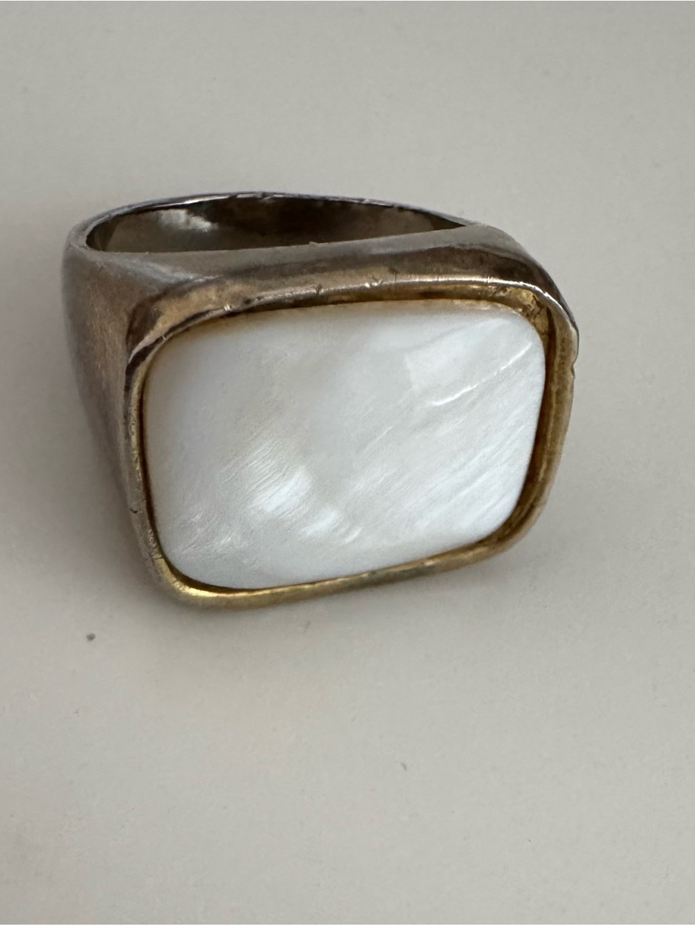 Large White Rectangular Statement Ring Size 8.75